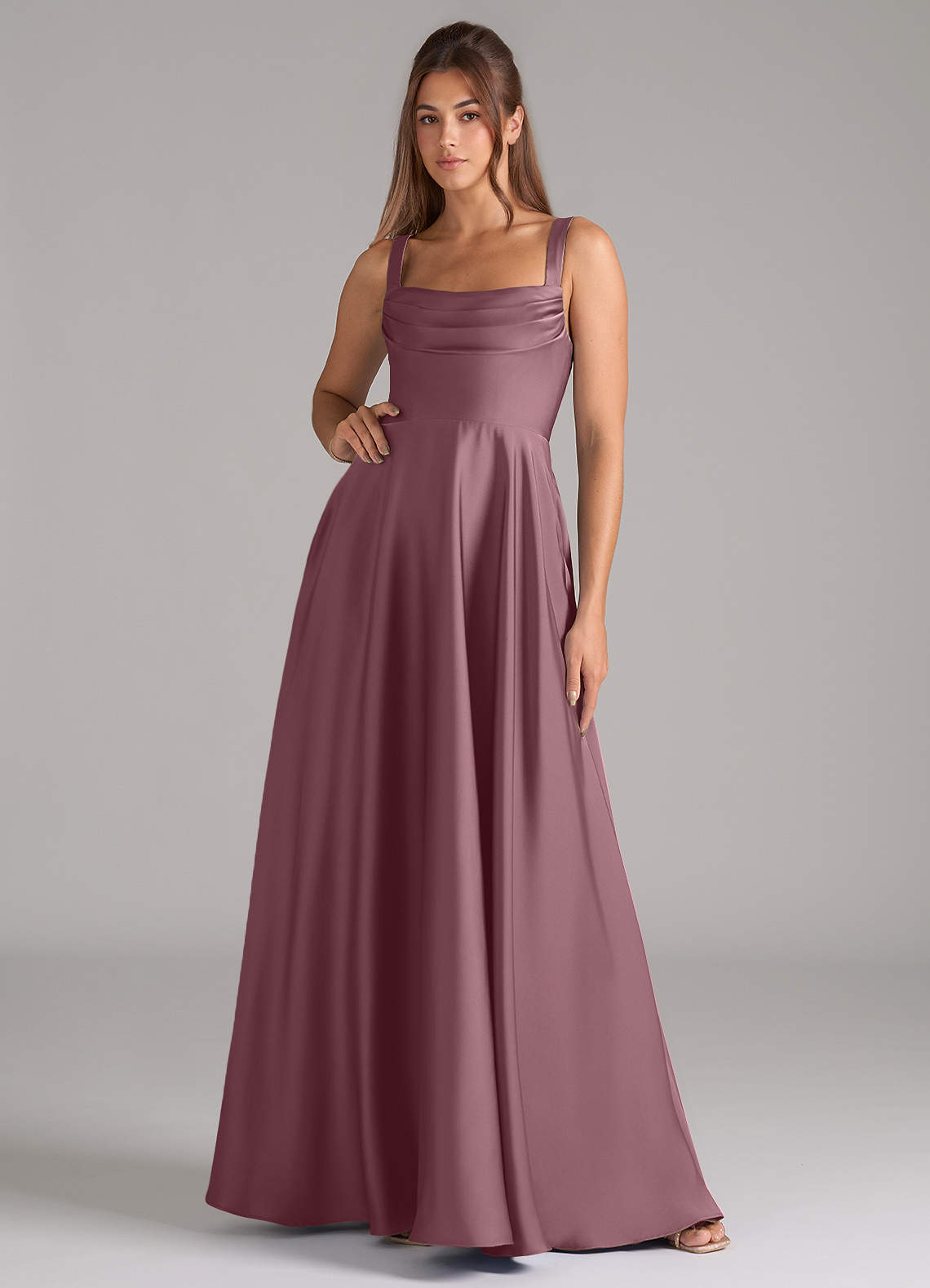 Shaude A-Line Square-Neck Stretch Satin Bridesmaid Dress in Amethyst