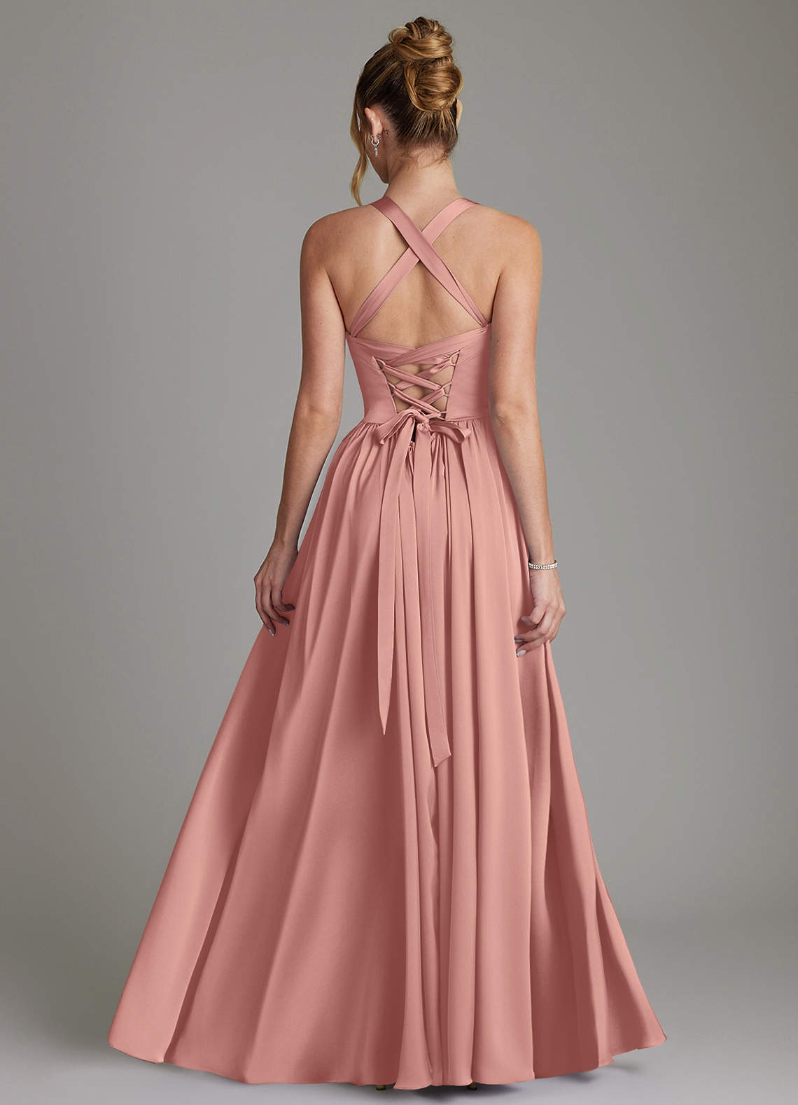 Francis A-Line V-Neck Stretch Satin Bridesmaid Dress in Rosette