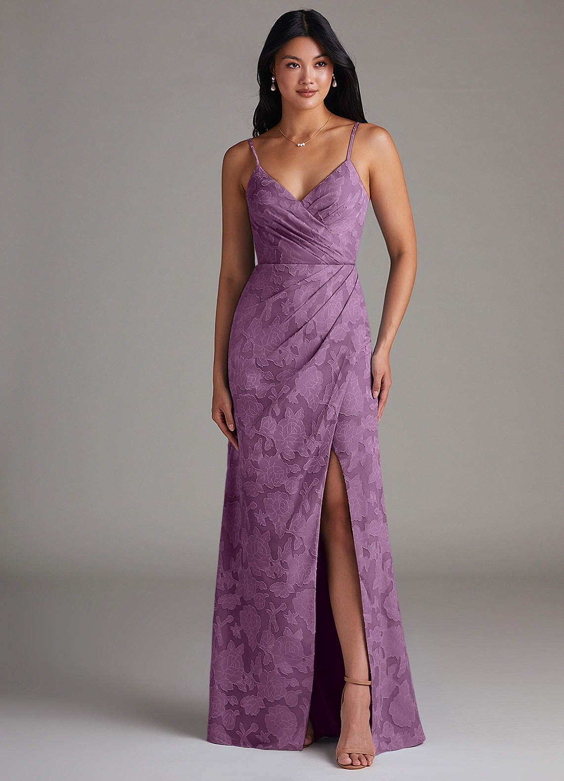 Maci Sheath V-Neck Floral Burnout Bridesmaid Dress in Wisteria