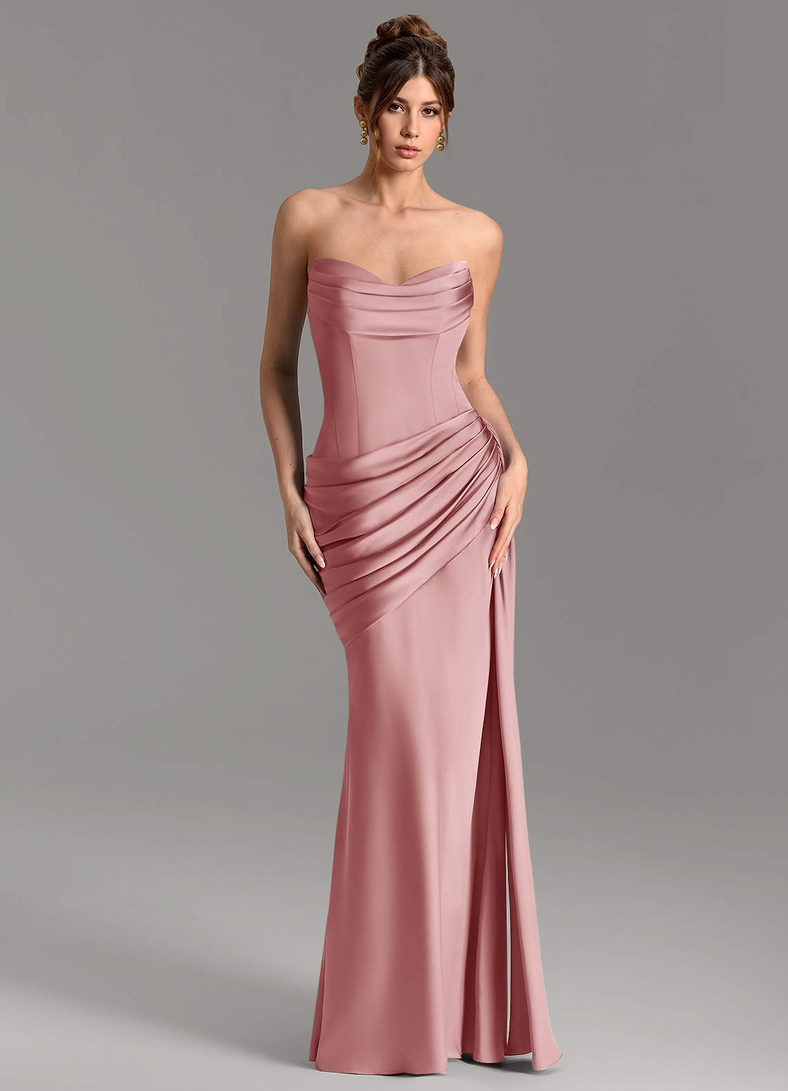 Zorah Mermaid Sweetheart Stretch Satin Bridesmaid Dress in dusty rose