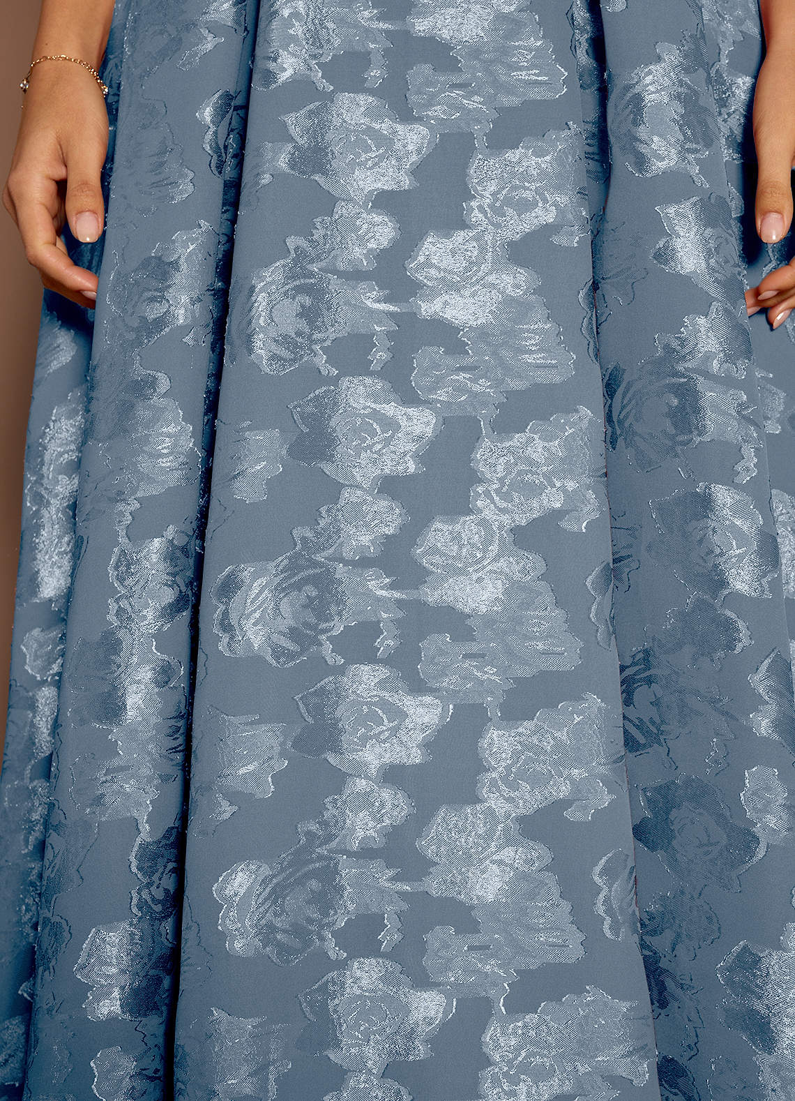 Briac A-Line Scoop-Neck Fil Coupé Evening Dress in Dusty Blue