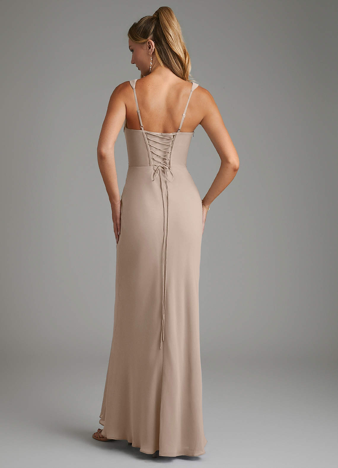 Asa Sheath Square-Neck Chiffon Bridesmaid Dress in Taupe