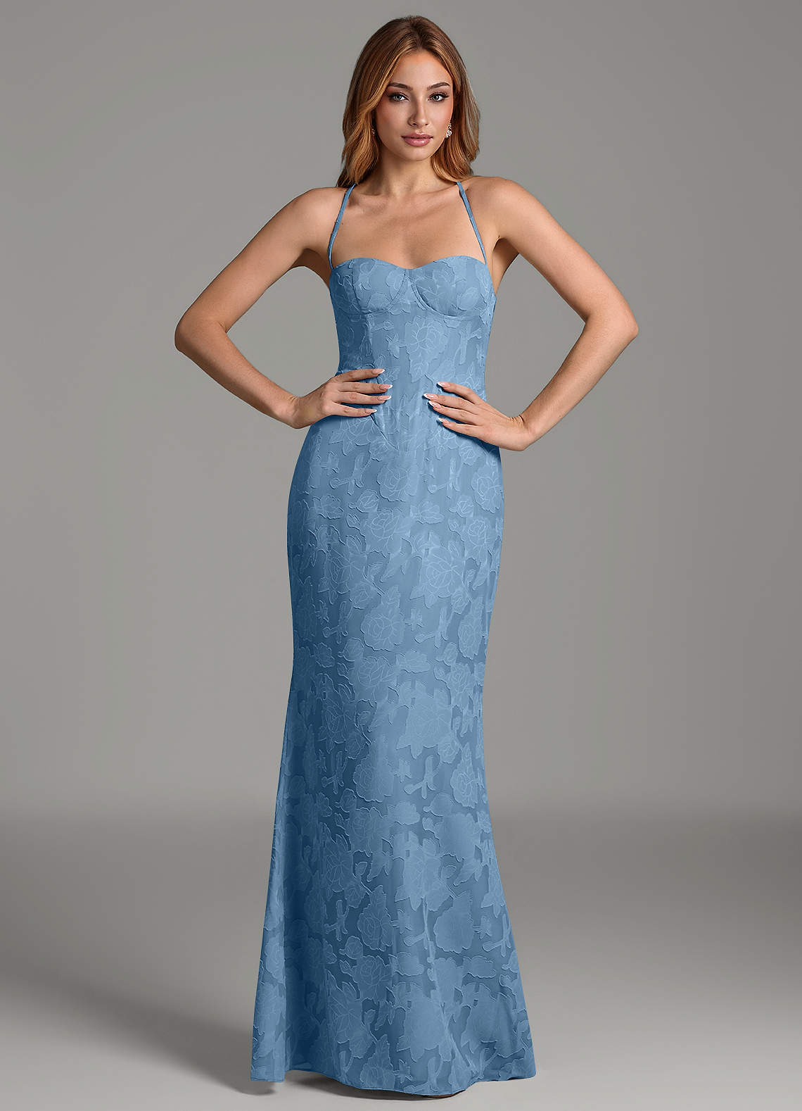 Dara Mermaid Sweetheart Floral Burnout Bridesmaid Dress in Steel Blue