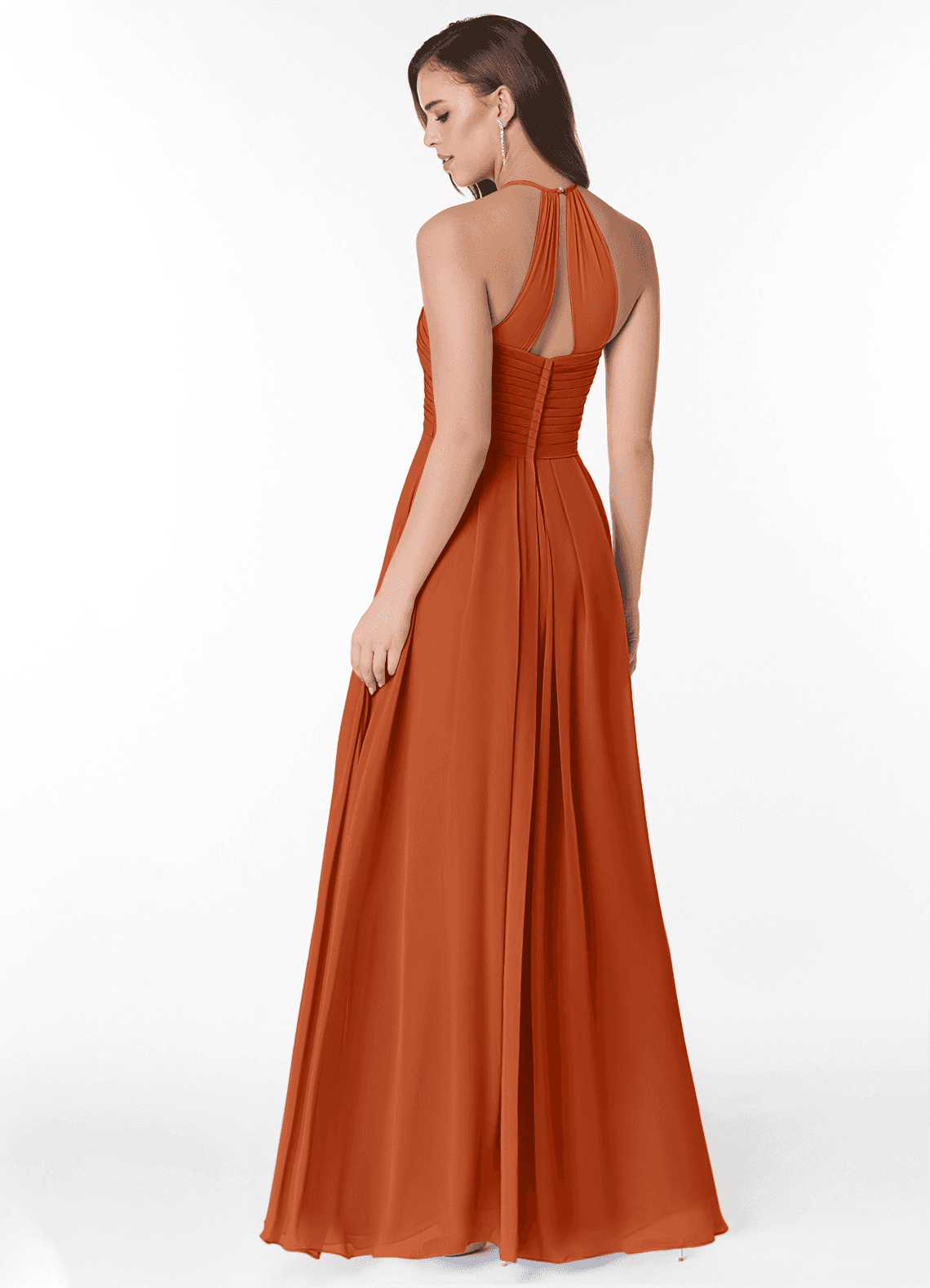 Ginger A-Line Halter Chiffon Bridesmaid Dress in Burnt Orange