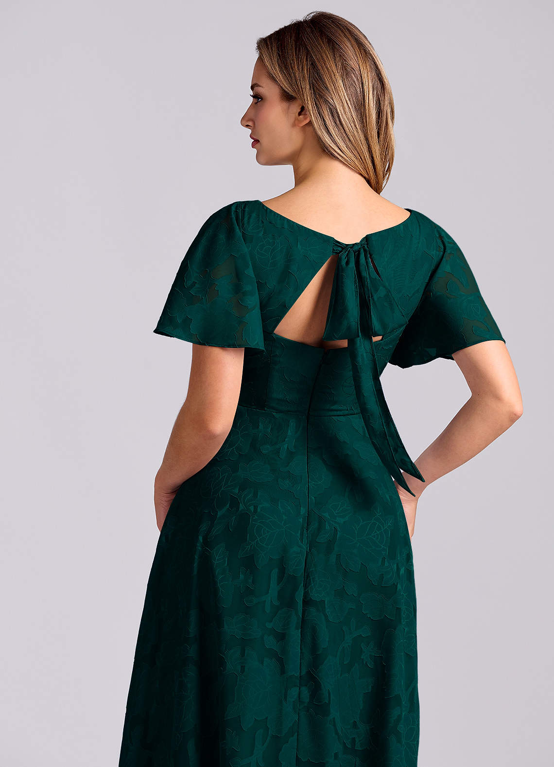 Kimber A-Line V-Neck Floral Burnout Bridesmaid Dress in Pine
