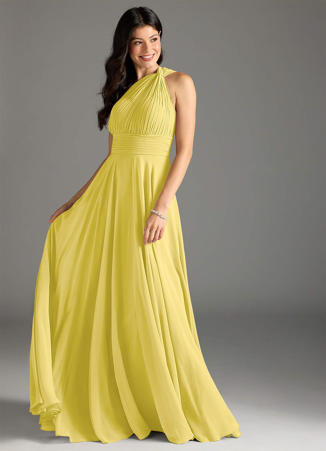 Charlize A-Line One-Shoulder Chiffon Bridesmaid Dress in Canary