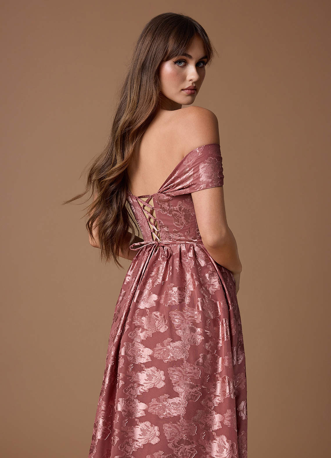 Hazel A-Line Cowl-Neck Fil Coupé Wedding Guest Dress in Vintage Rose