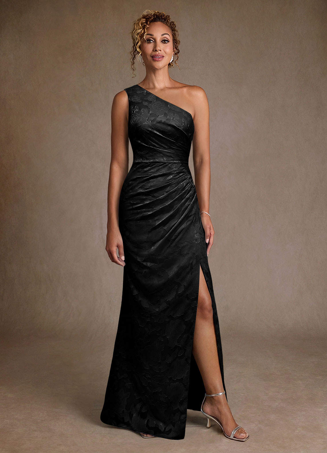 Joylin Trumpet One-Shoulder Floral Burnout Mother of the Bride Dress in Dusty Sage