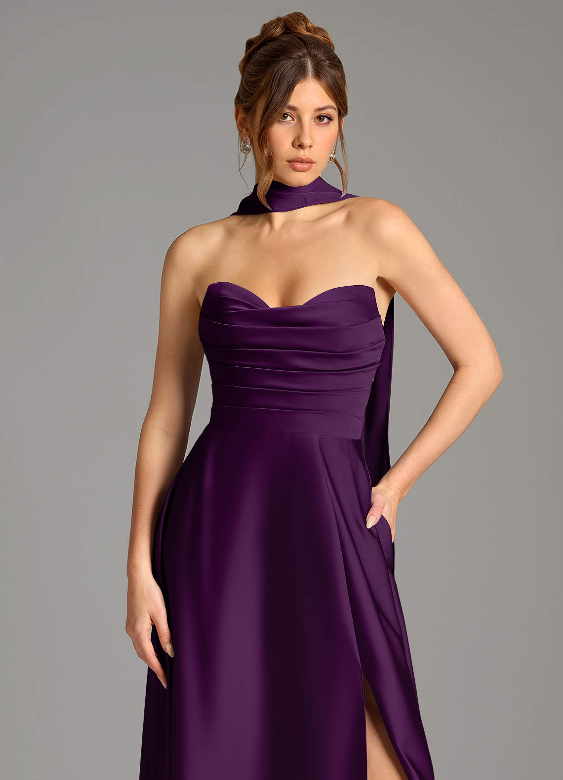 Ayla A-Line Sweetheart Stretch Satin Bridesmaid Dress in Grape