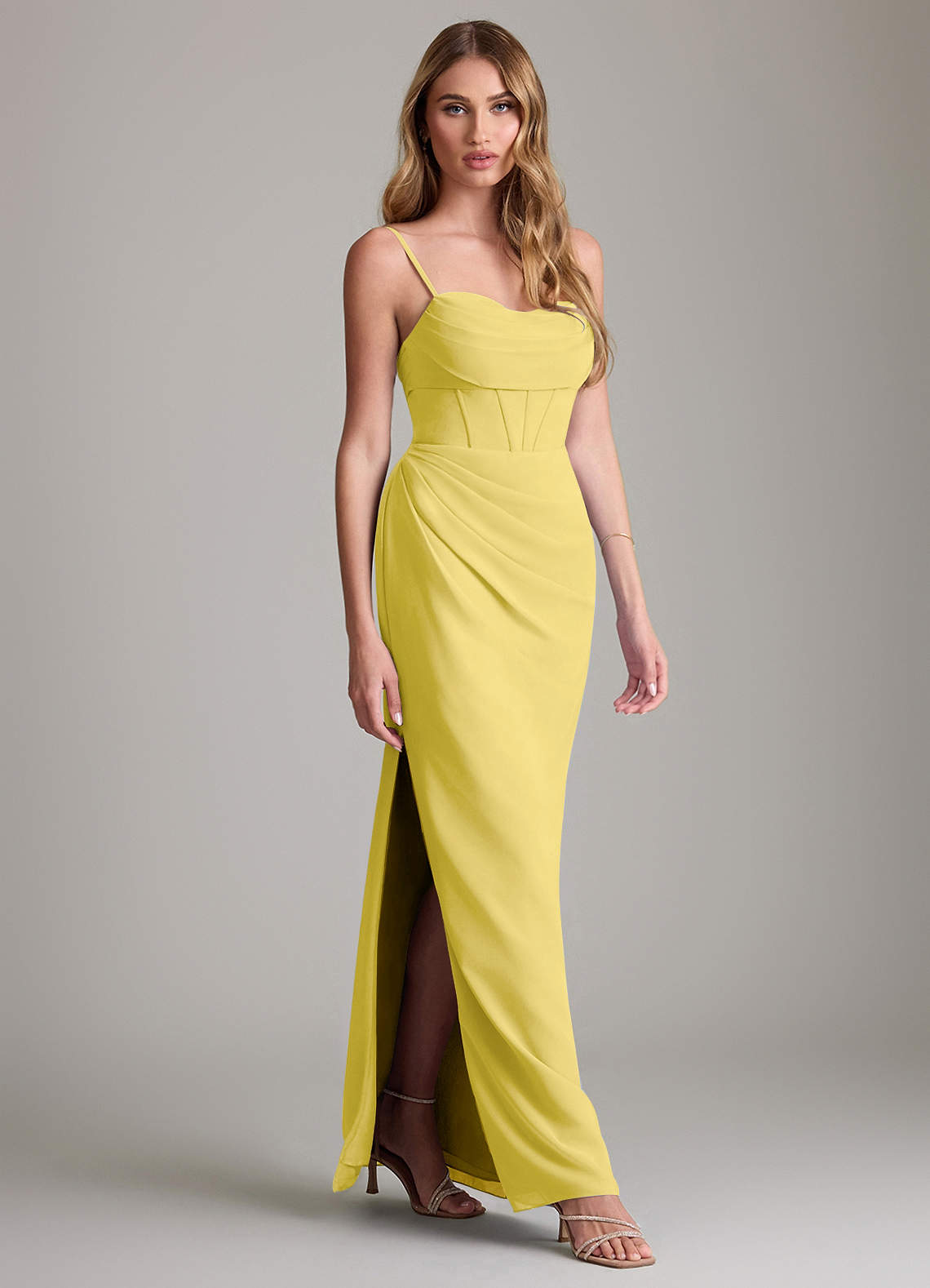 Mai Sheath Cowl-Neck Chiffon Bridesmaid Dress in Canary