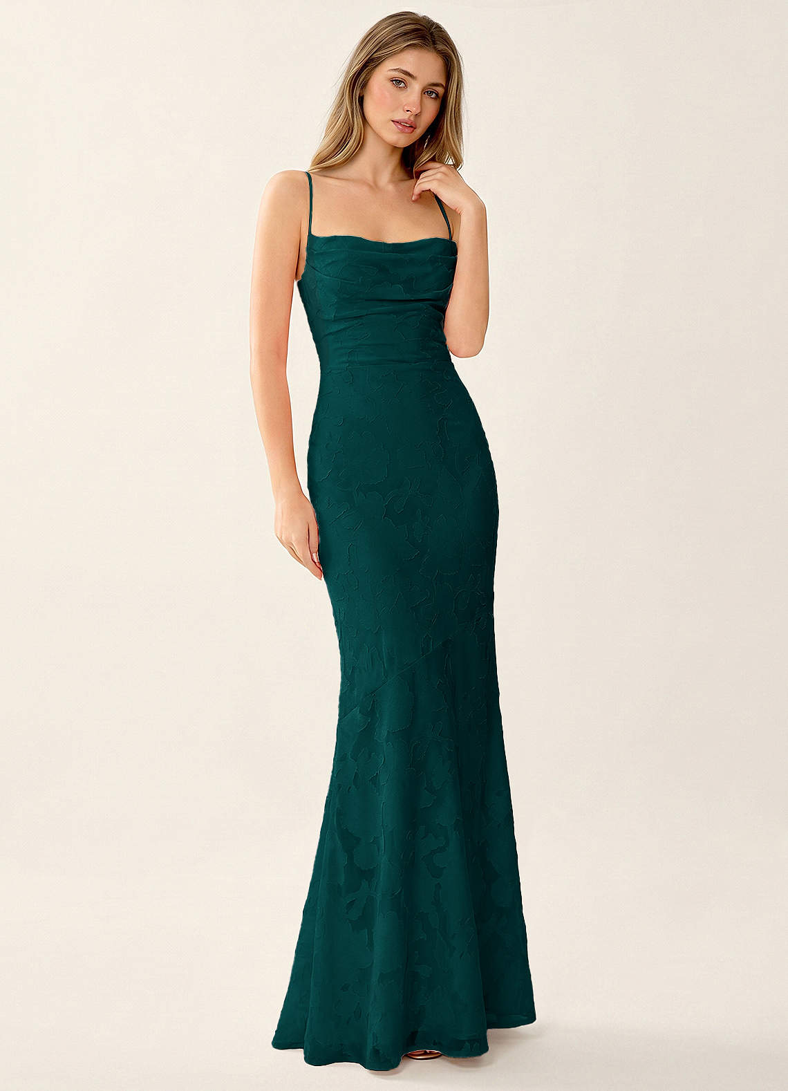 Natasha Mermaid Spaghetti-Strap Floral Burnout Evening Dress in Burgundy