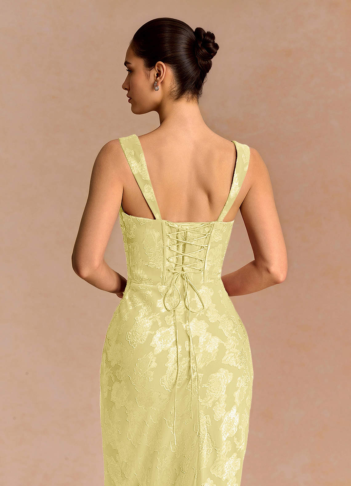 Agustina Square-Neck Pleated Fil Coupé Evening Dress in Lemon Sorbet