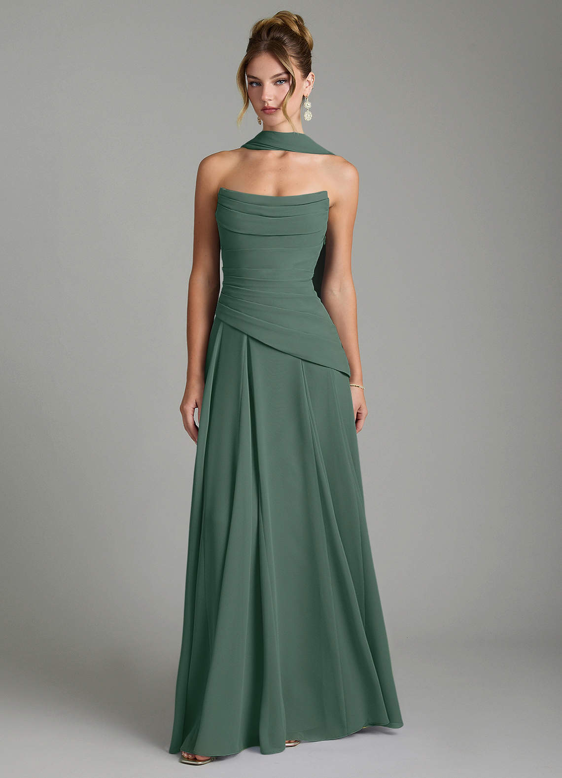 Gabriela A-Line Cowl-Neck Chiffon Bridesmaid Dress in Sea Moss