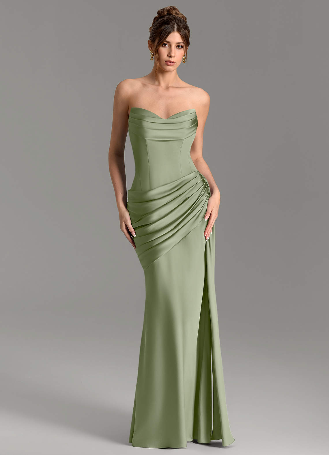 Zorah Mermaid Sweetheart Stretch Satin Bridesmaid Dress in Pistachio