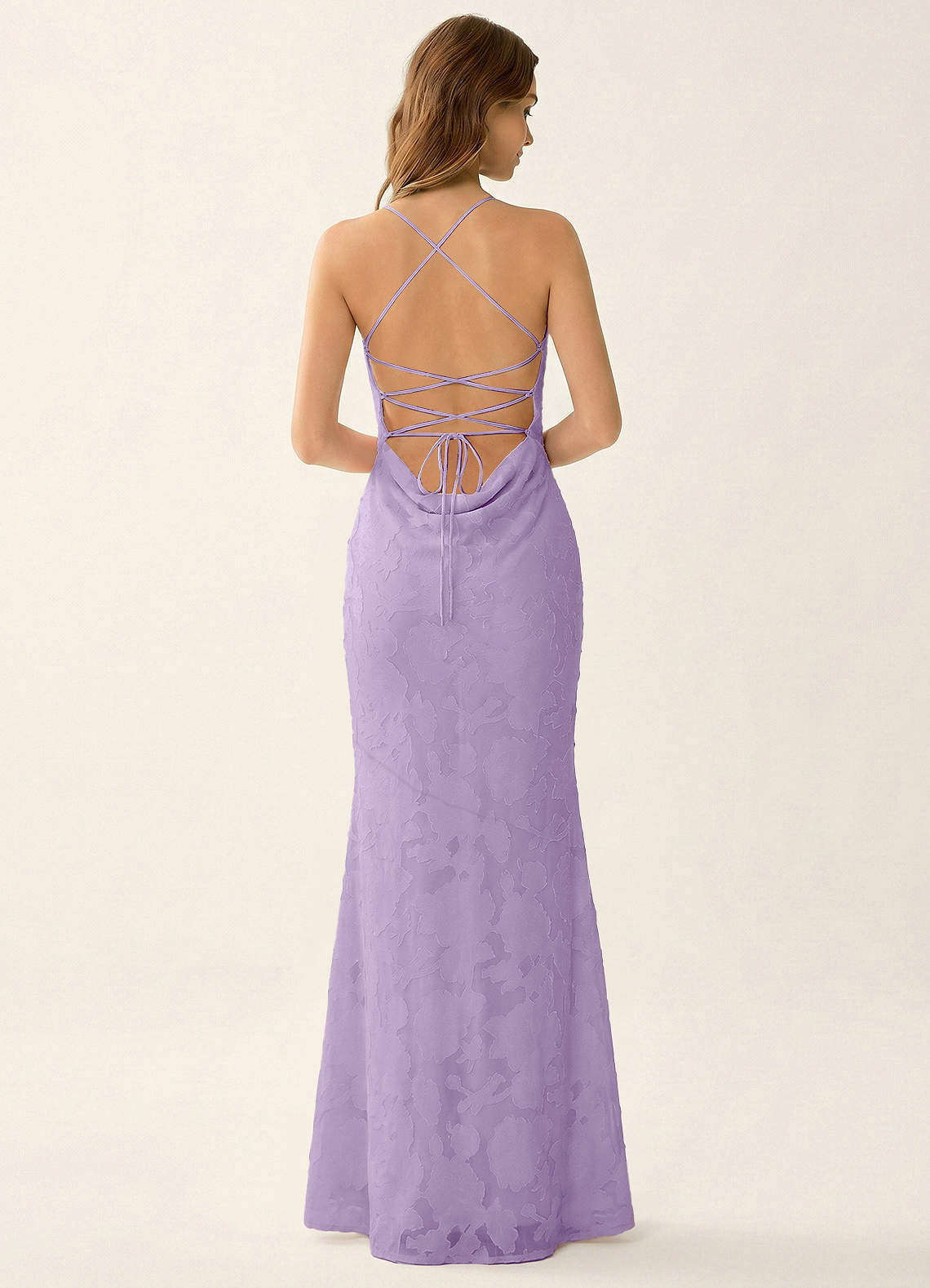 Natasha Mermaid Spaghetti-Strap Floral Burnout Evening Dress in Lilac