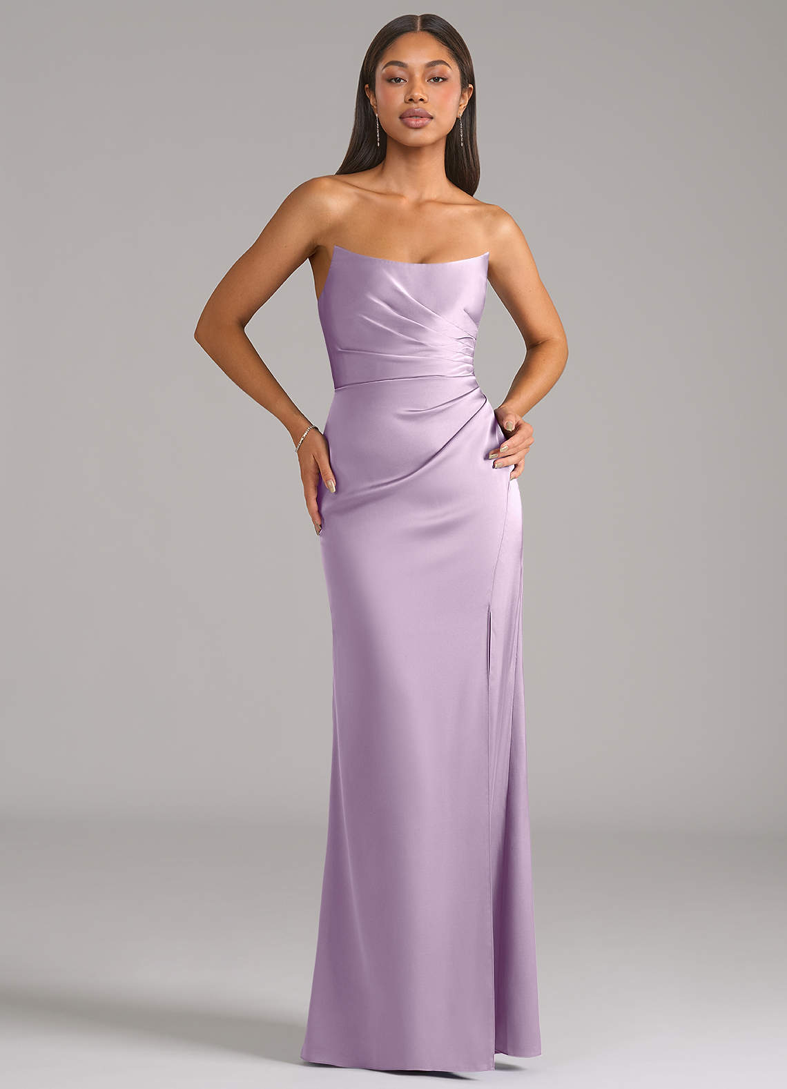 Marla Sheath Strapless Stretch Satin Bridesmaid Dress in Frosted Lilac