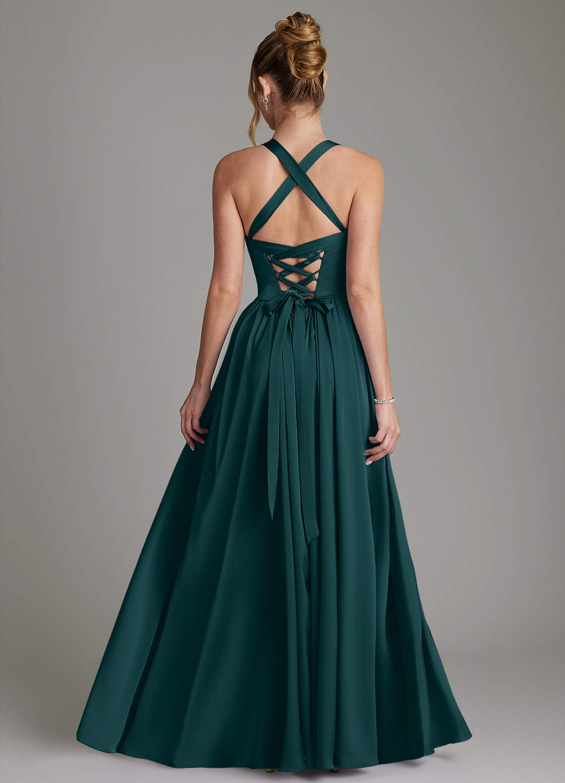 Francis A-Line V-Neck Stretch Satin Bridesmaid Dress in Pine