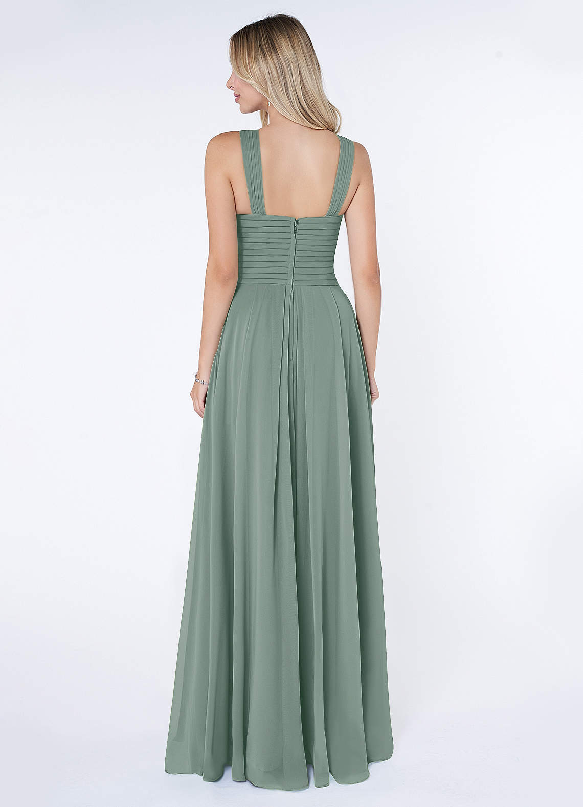 Kaleigh A-Line Halter Chiffon Bridesmaid Dress in Silver Sage