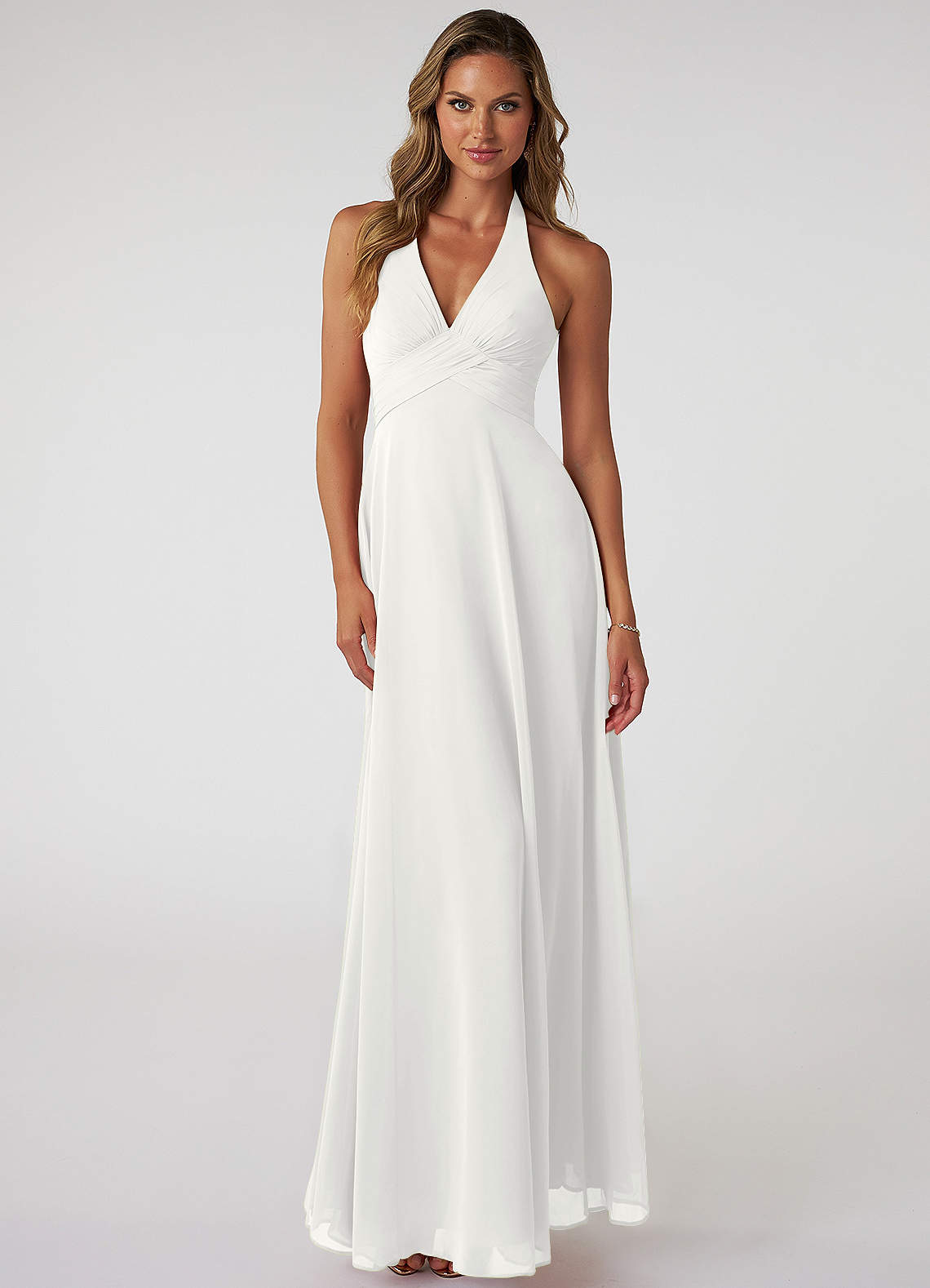 Tessie A-Line V-Neck Chiffon Bridesmaid Dress in white