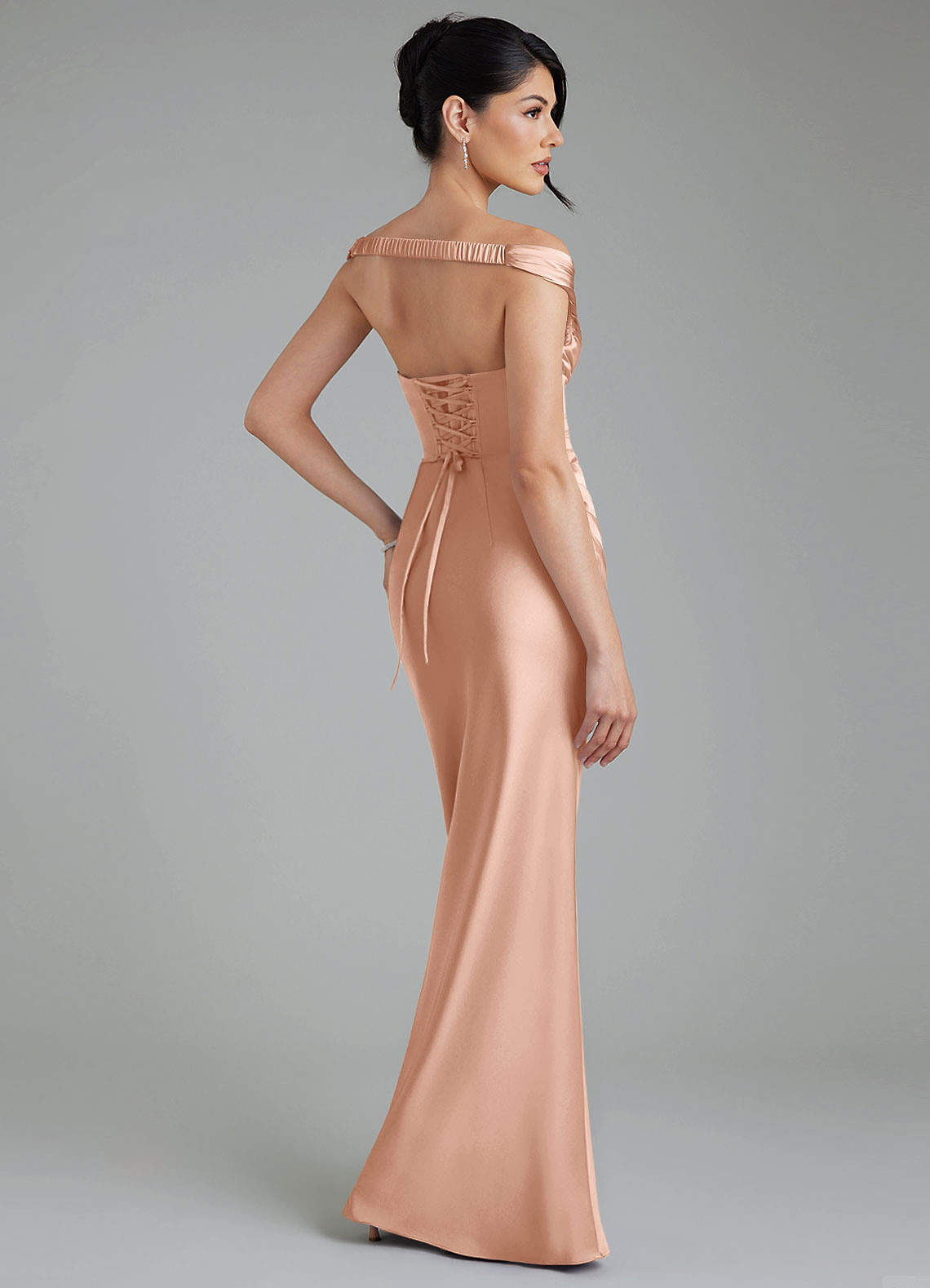 Stella Sheath V-Neck Stretch Satin Bridesmaid Dress in rose gold