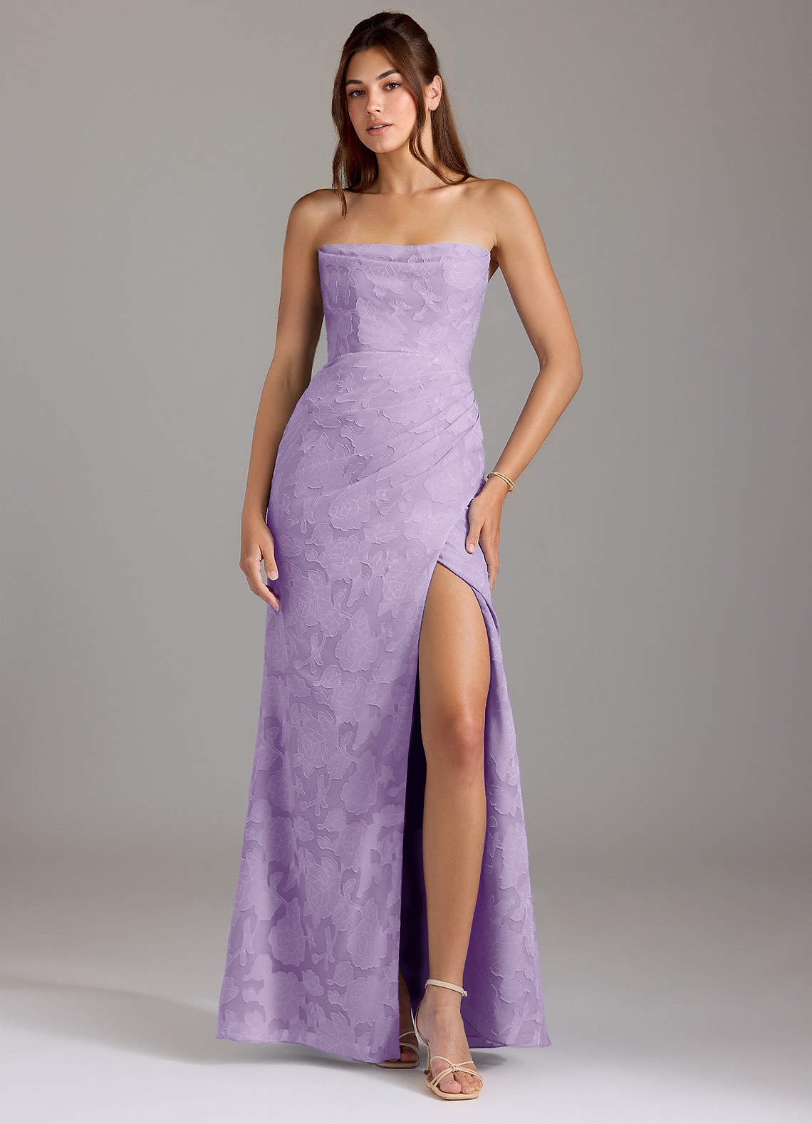 Leonis Sheath Strapless Floral Burnout Bridesmaid Dress in Lilac