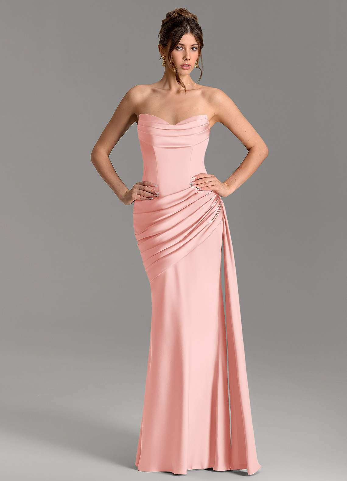 Zorah Mermaid Sweetheart Stretch Satin Bridesmaid Dress in Powder Pink