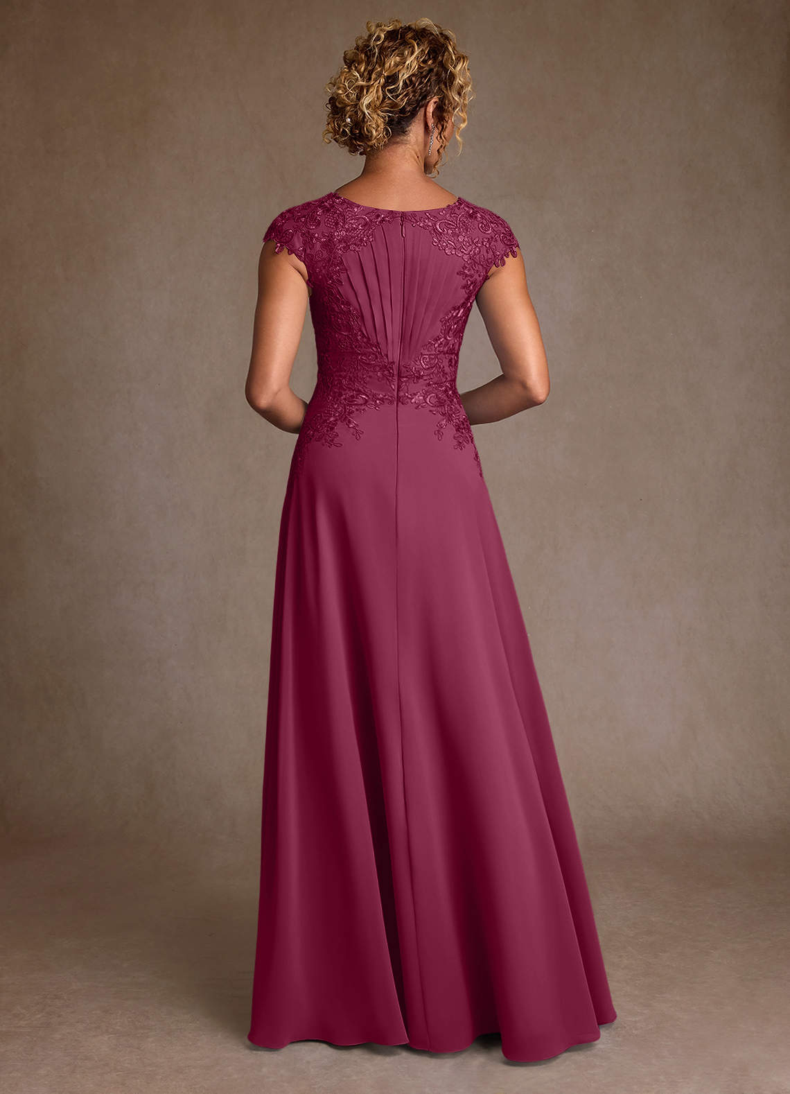 Christi A-Line Scoop-Neck Chiffon and Lace Mother of the Bride Dress in Mulberry