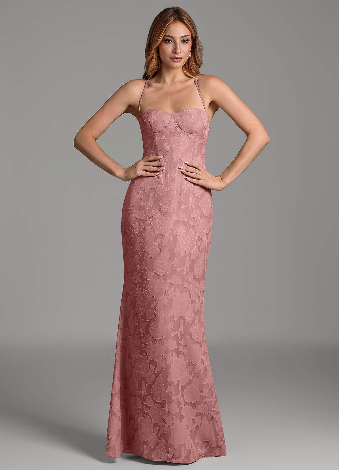 Dara Mermaid Sweetheart Floral Burnout Bridesmaid Dress in dusty rose