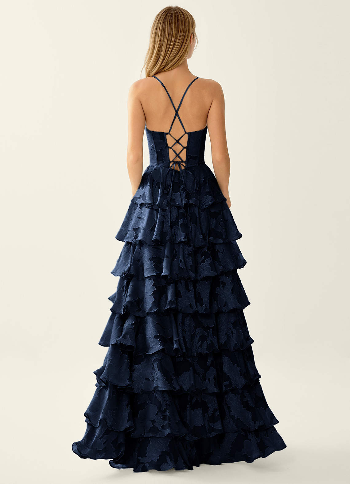 Wrenana A-Line Cowl-Neck Floral Burnout Evening Dress in Navy