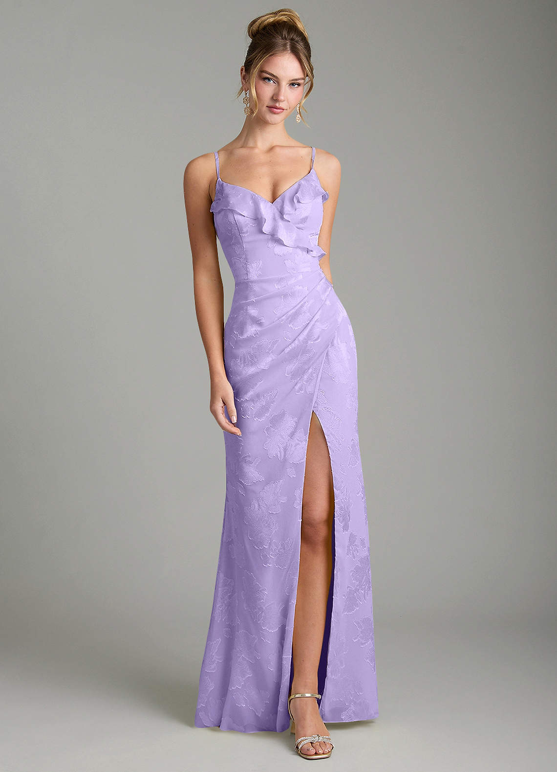 Larsa Mermaid V-Neck Jacquard Bridesmaid Dress in Lilac
