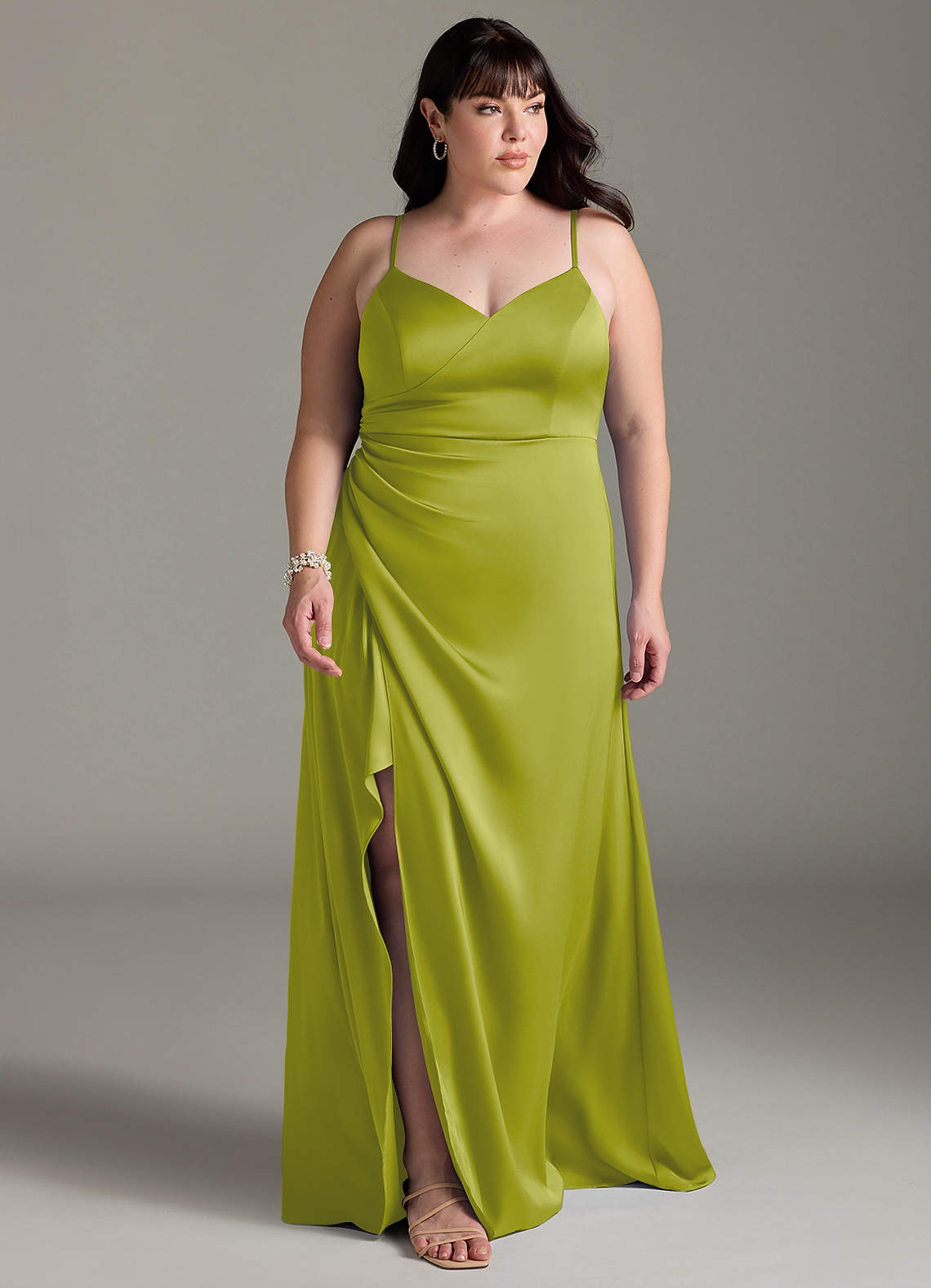 Marchella A-Line V-Neck Stretch Satin Bridesmaid Dress