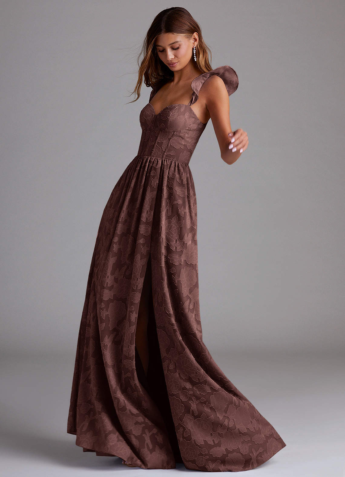 Denisse A-Line Sweetheart Floral Burnout Bridesmaid Dress in Espresso