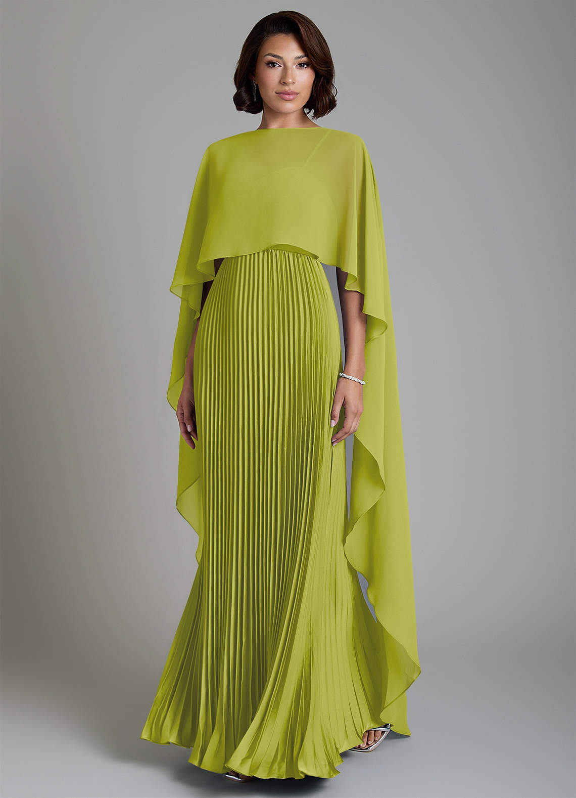 Micah A-Line Sweetheart Stretch Satin and Chiffon Bridesmaid Dress in Lemongrass