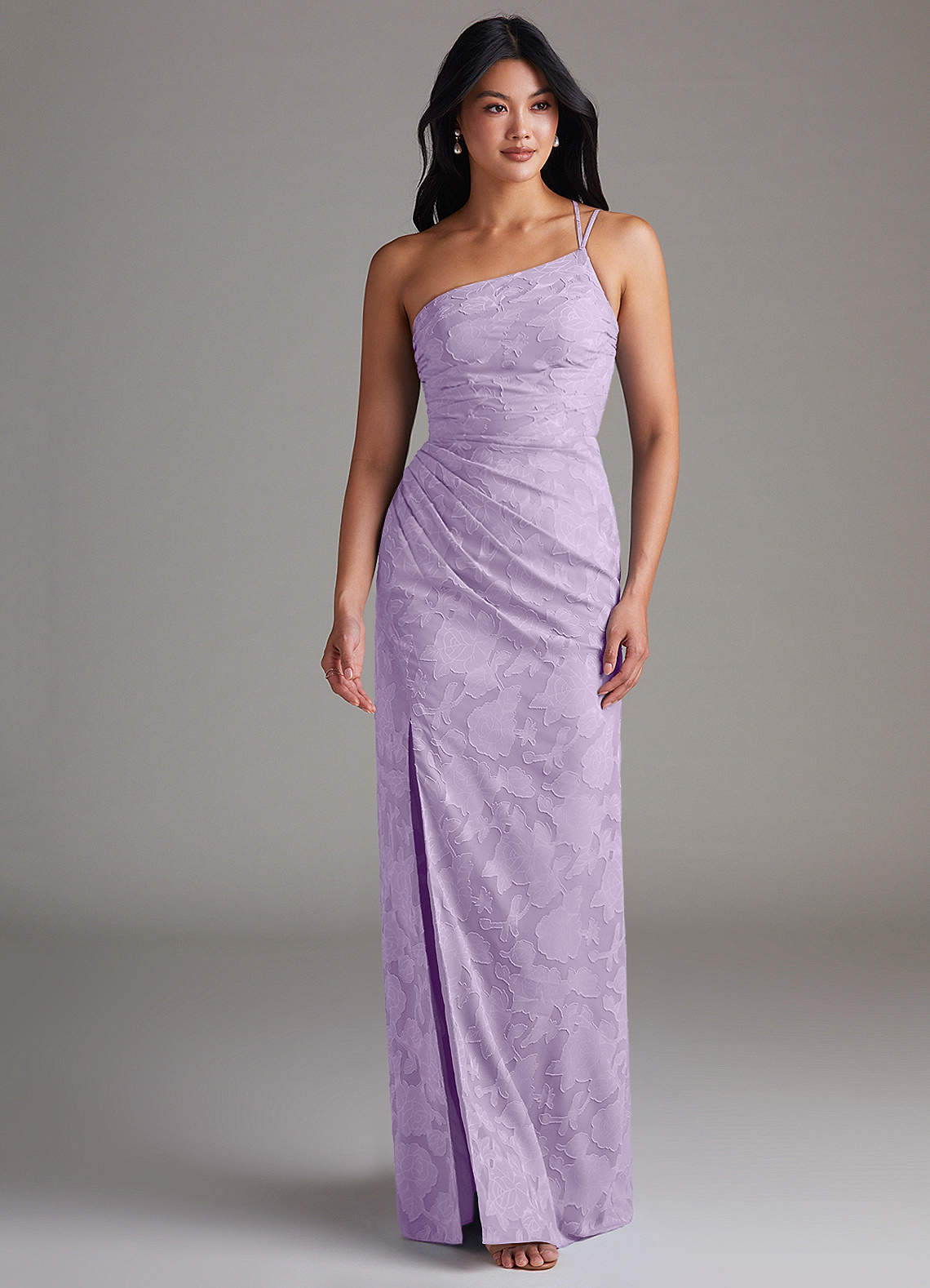 Eren Sheath One-Shoulder Floral Burnout Bridesmaid Dress in Lilac