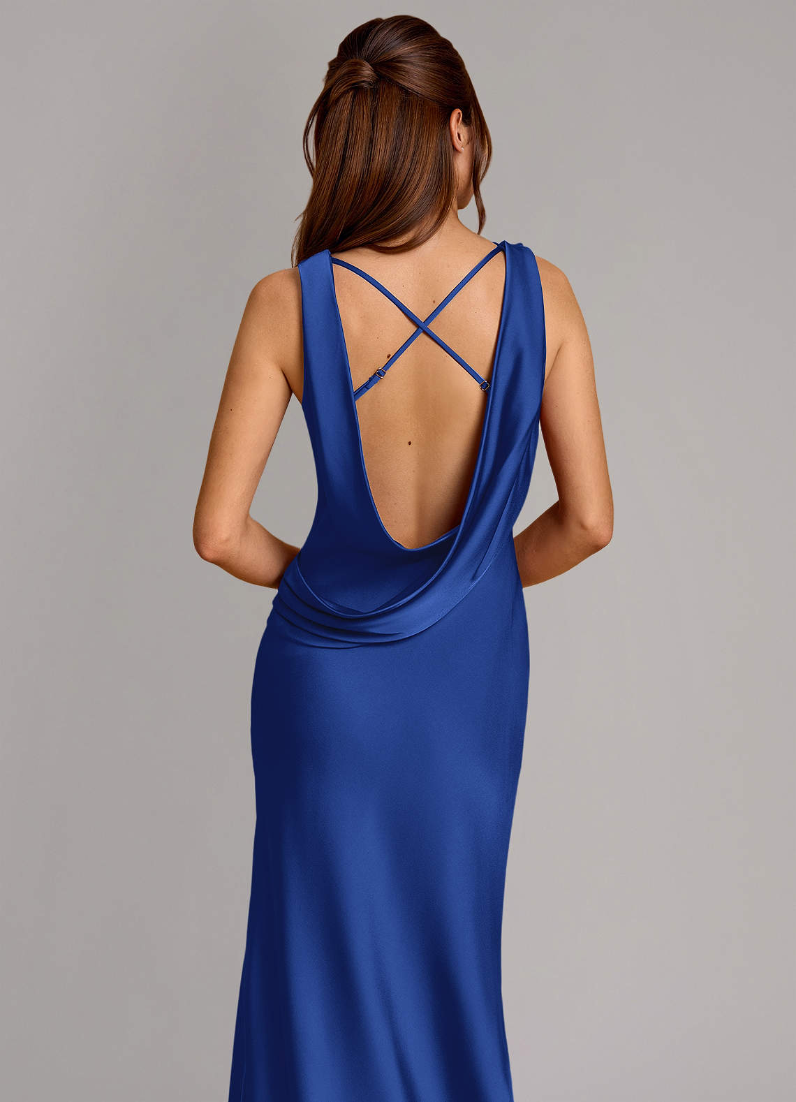 Cheryl Mermaid Cowl-Neck Stretch Satin Bridesmaid Dress in Royal Blue