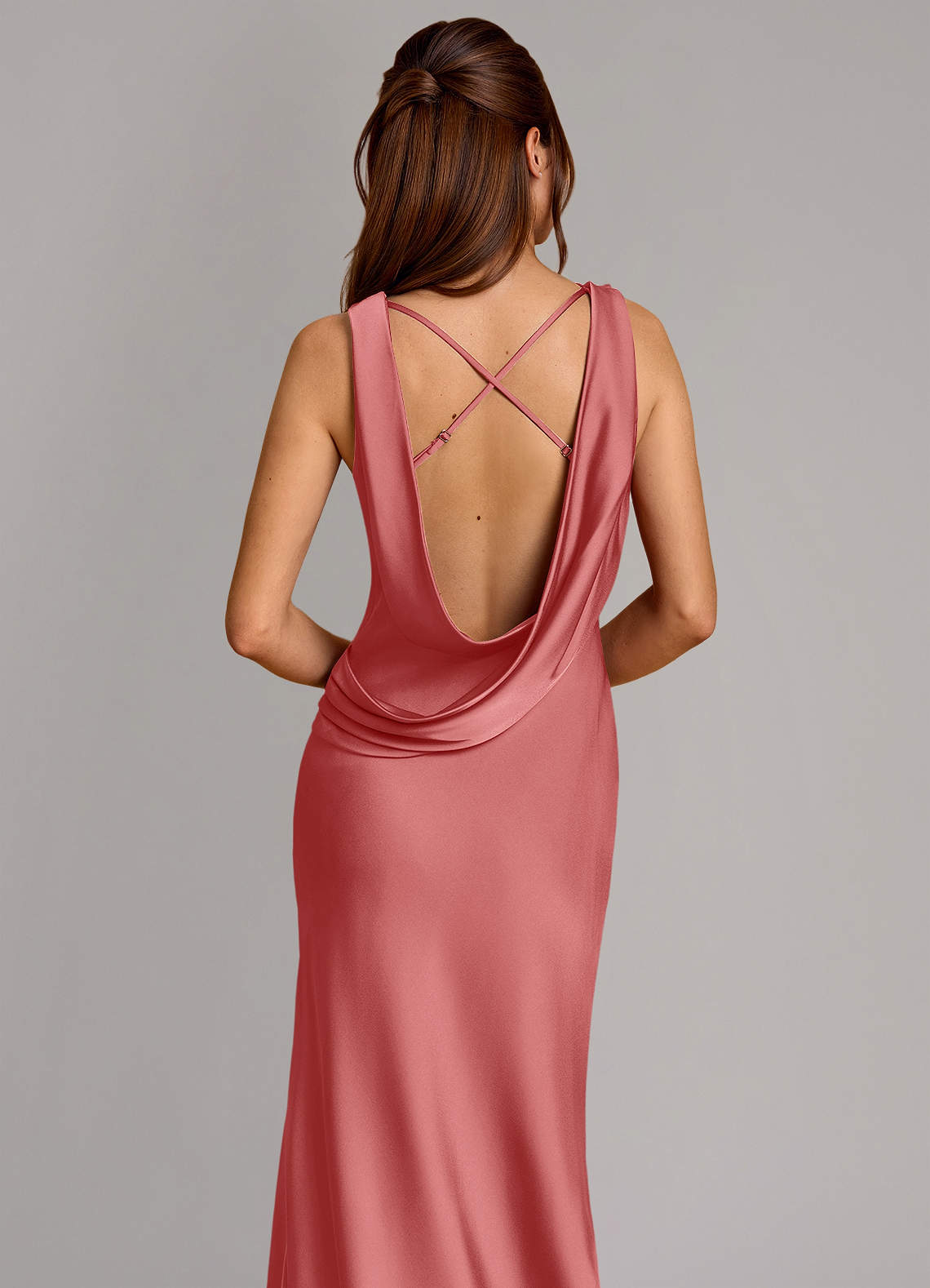 Cheryl Mermaid Cowl-Neck Stretch Satin Bridesmaid Dress in Antique Rose