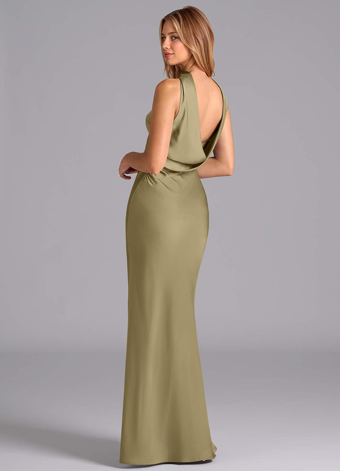 Lusinda Mermaid Strapless Stretch Satin Bridesmaid Dress in Moss Green