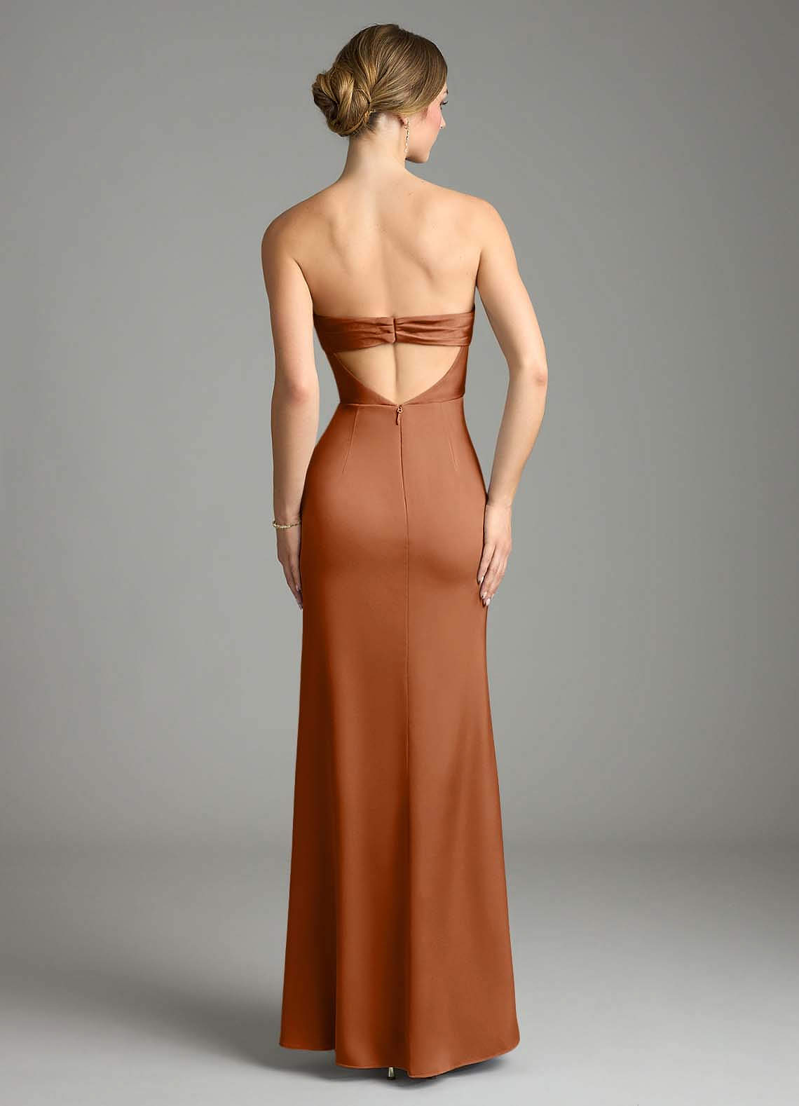Leonis Mermaid Cowl-Neck Stretch Satin Bridesmaid Dress in Copper