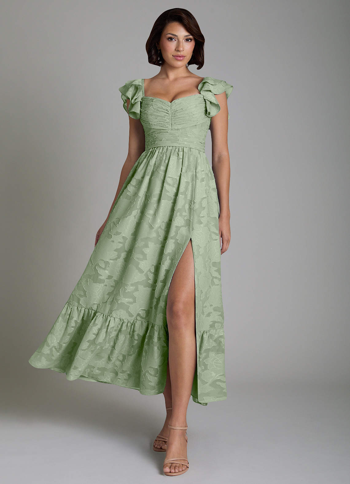 Anaya A-Line V-Neck Floral Burnout Bridesmaid Dress in Dusty Sage