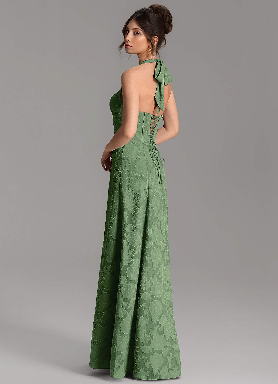 Nia A-Line V-Neck Floral Burnout Bridesmaid Dress in Eucalyptus