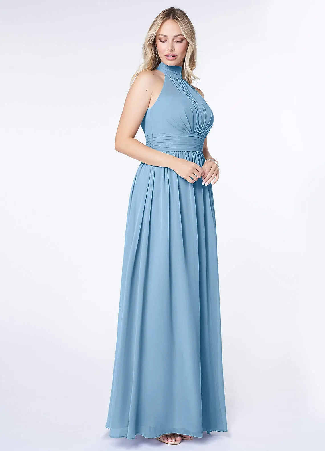 Iman A-Line Halter Chiffon Bridesmaid Dress in dusty blue
