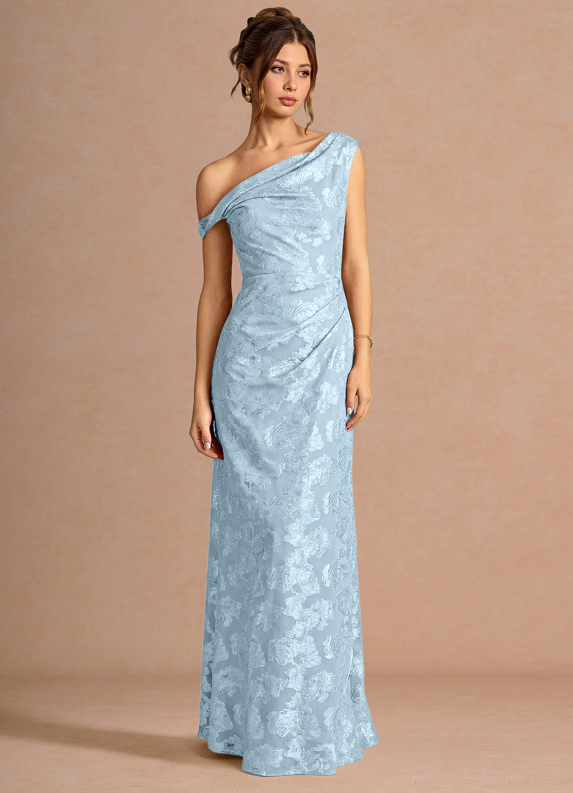 Kismet Mermaid One-Shoulder Fil Coupé Wedding Guest Dress in Powder Blue