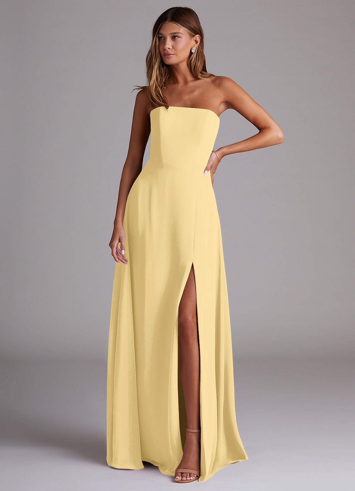 Wren A-Line Straight-Neck Chiffon Bridesmaid Dress in Butter