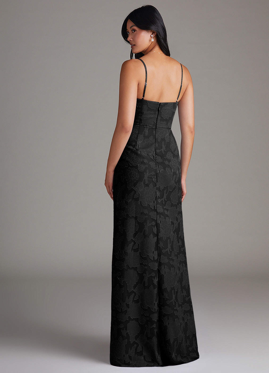 Maci Sheath V-Neck Floral Burnout Bridesmaid Dress in black