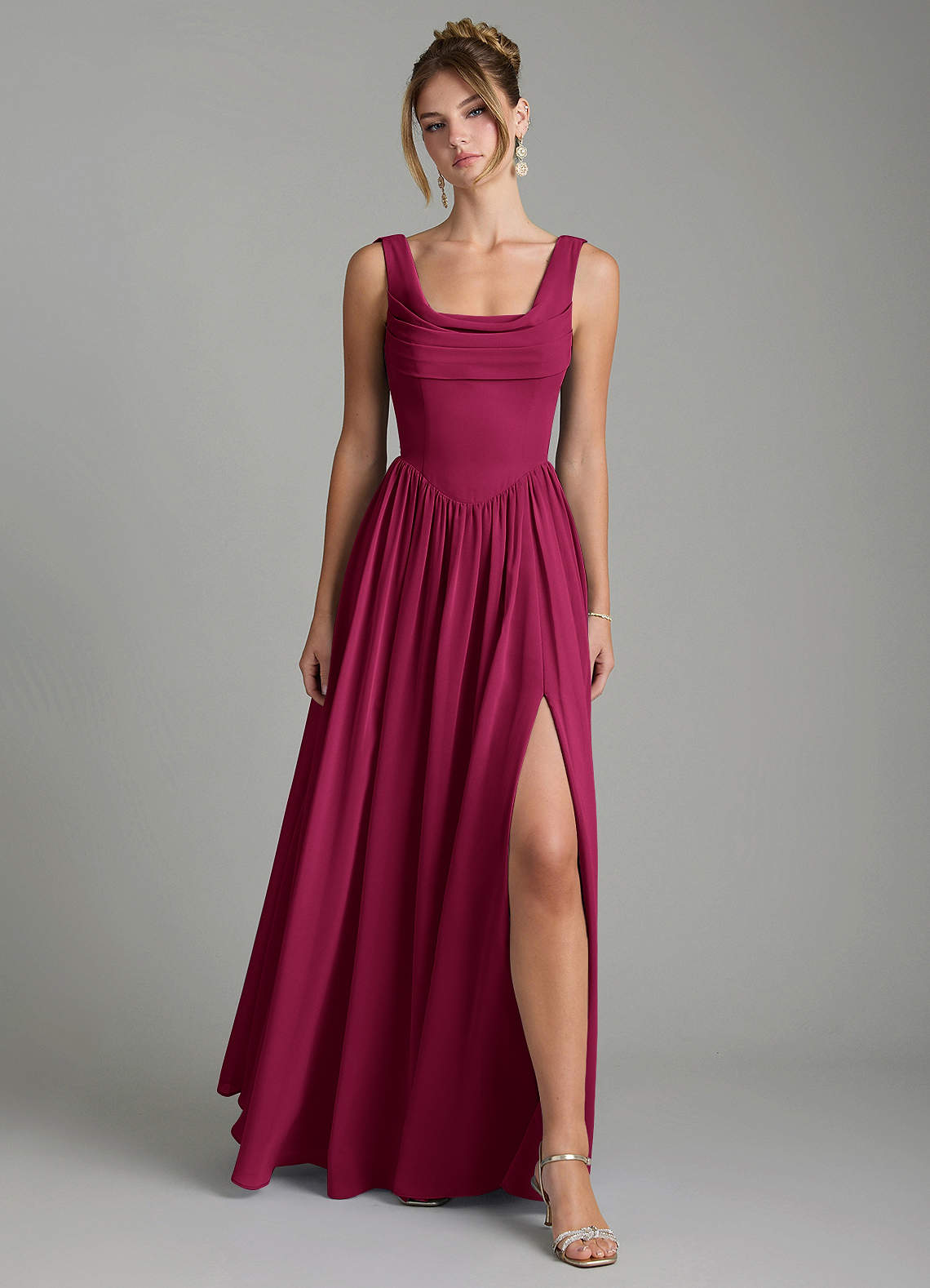 Novi A-Line Square-Neck Chiffon Bridesmaid Dress in Burgundy