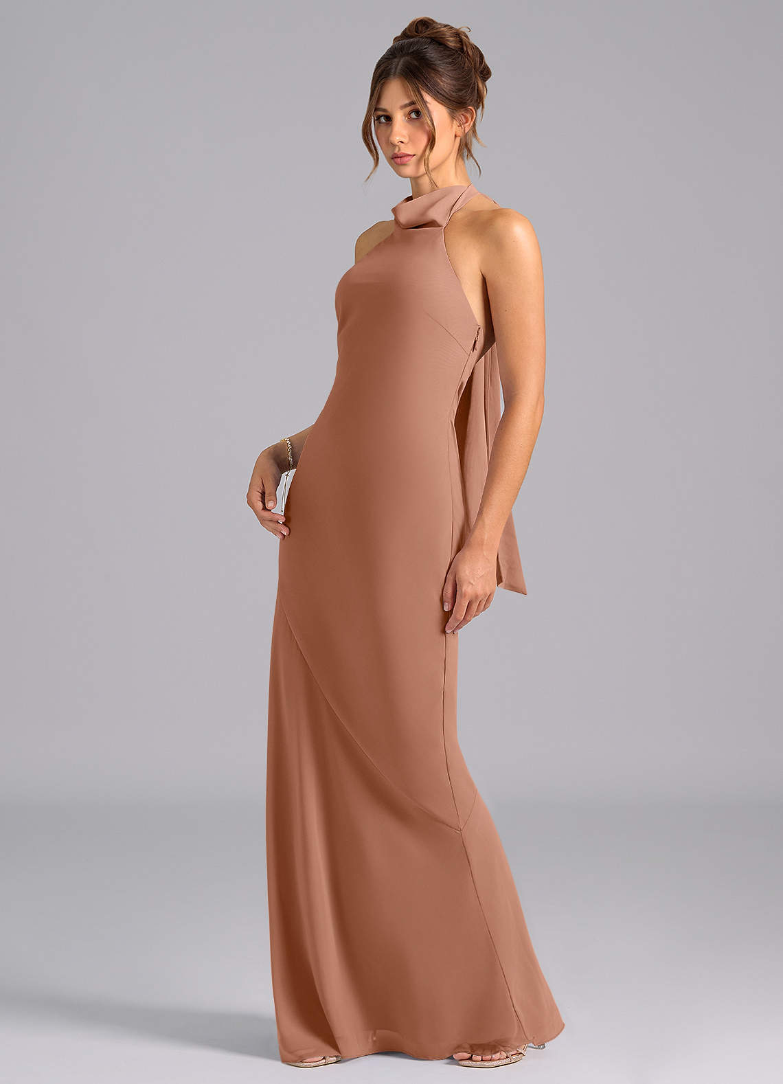 Velli Mermaid Halter Chiffon Bridesmaid Dress in Bronzer