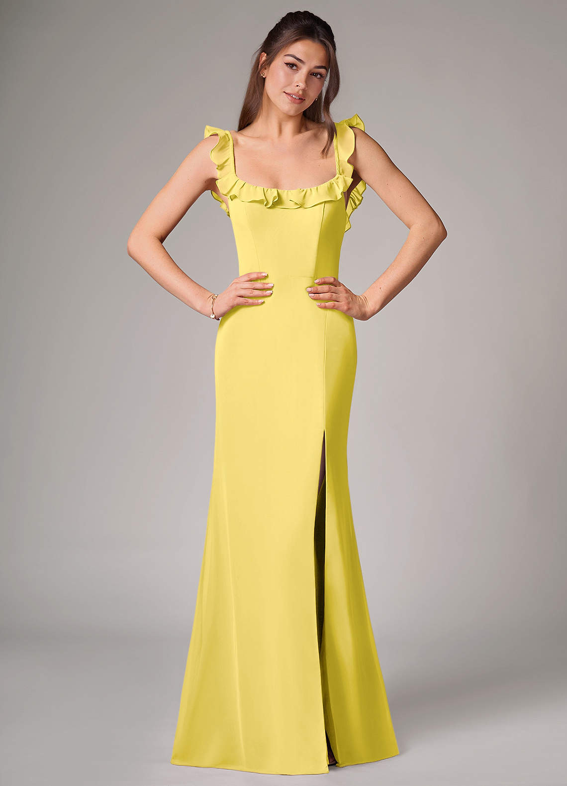 Callie Mermaid Scoop-Neck Chiffon Bridesmaid Dress in Canary
