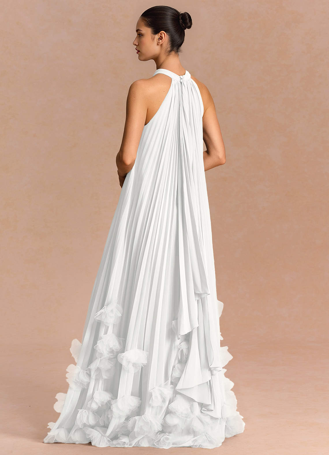 Lucette A-Line Halter Chiffon Evening Dress in White
