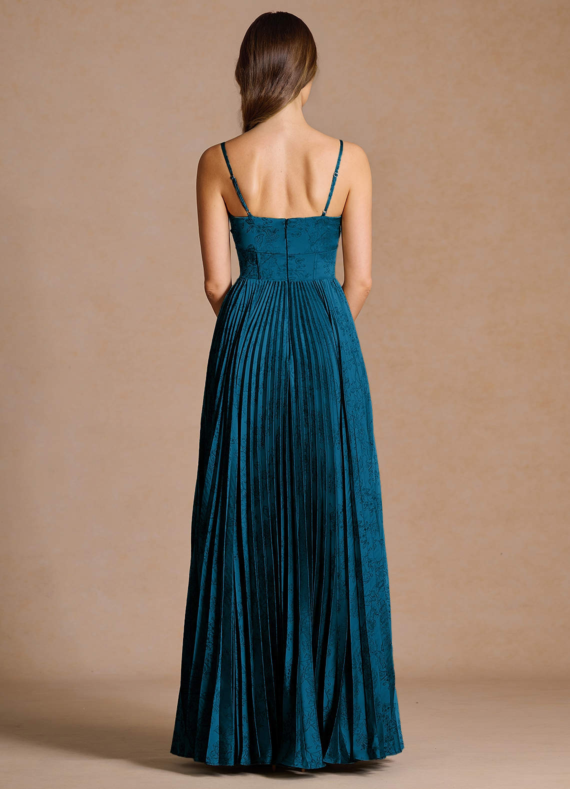 Vesper Pleated Knot-Neck Jacquard Wedding Guest Dress in Navy Black