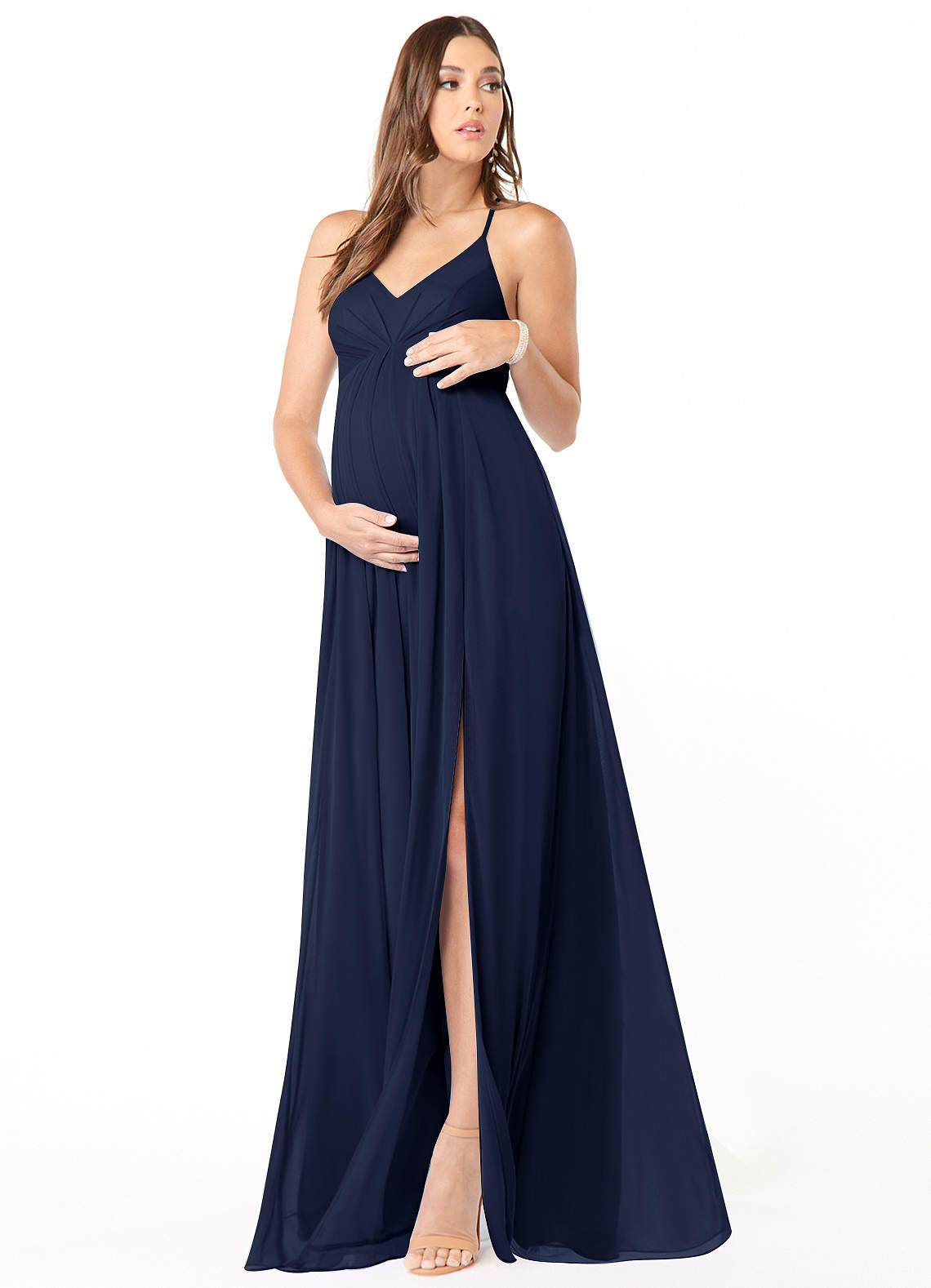 Annabelle A-Line V-Neck Mesh Bridesmaid Dress in Dark Navy